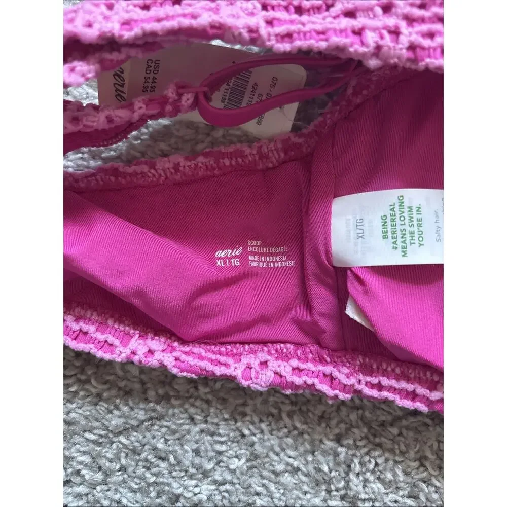 Aerie Cloudweave Crochet Voop Bikini Top Pink Large NWT